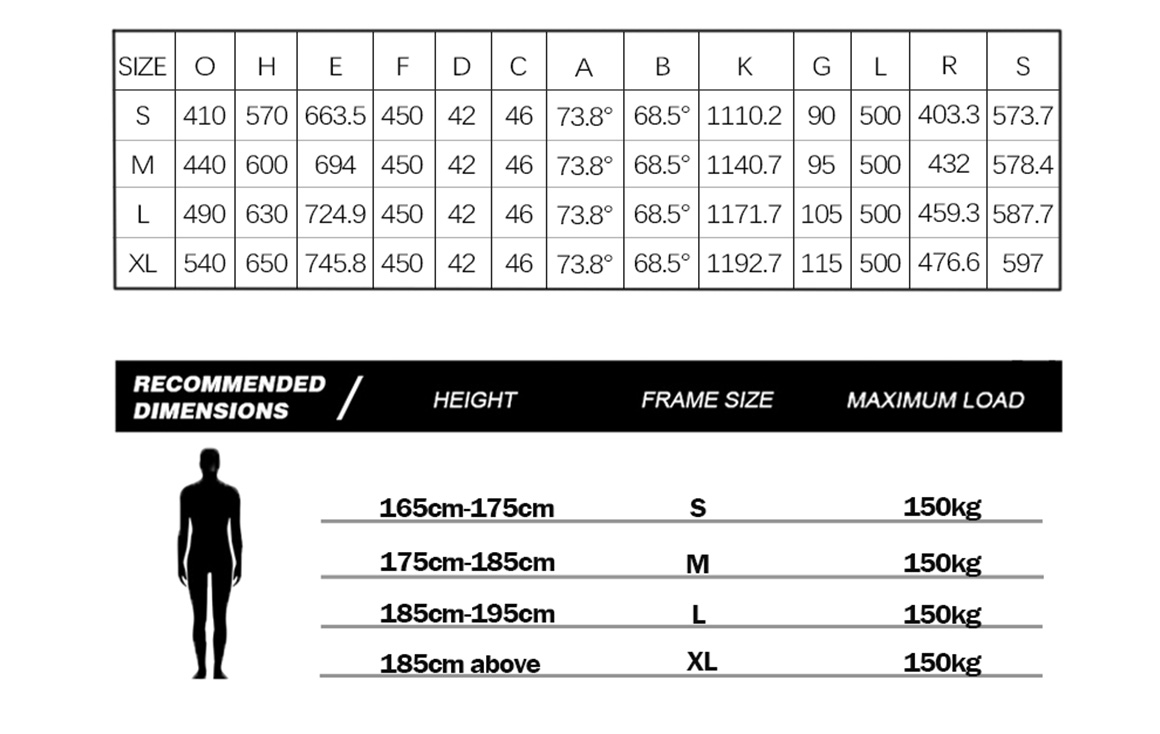rear suspension bicycle frame height chart