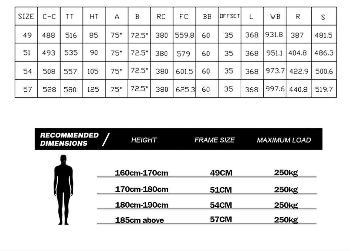 track bike frame size chart