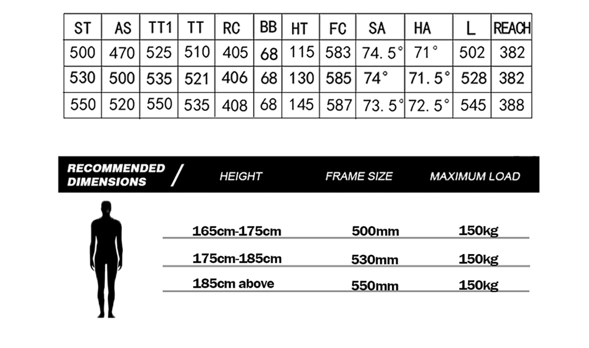 road bike frame height chart